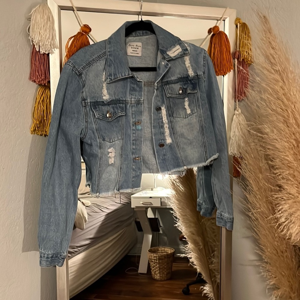 Cropped Distressed Denim Jacket